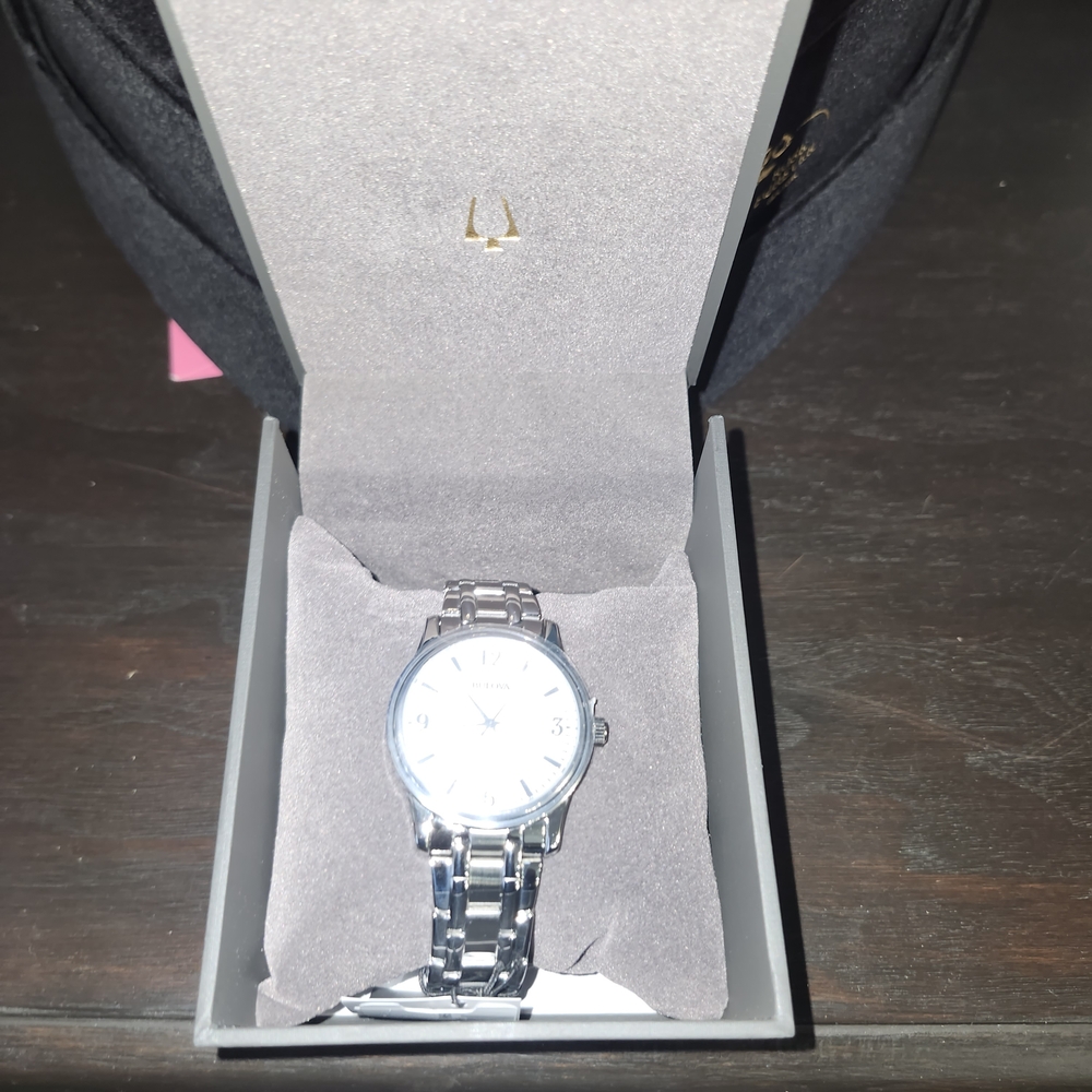 Bulova 96A000 Steele Silver Watch with White Dial